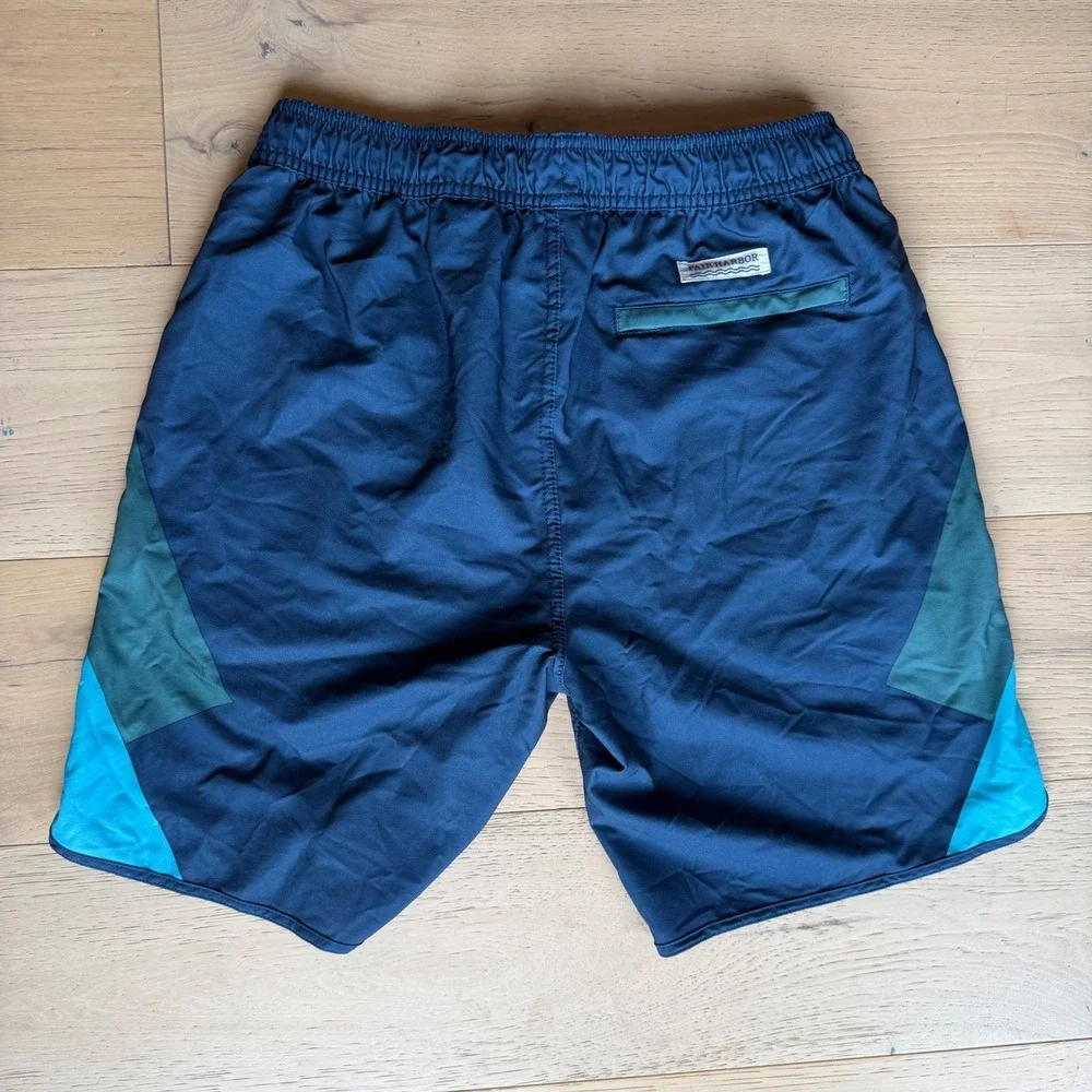 Fair Harbor The Anchor Swim Shorts Navy Teal Geometric BreezeKnit Liner Small
